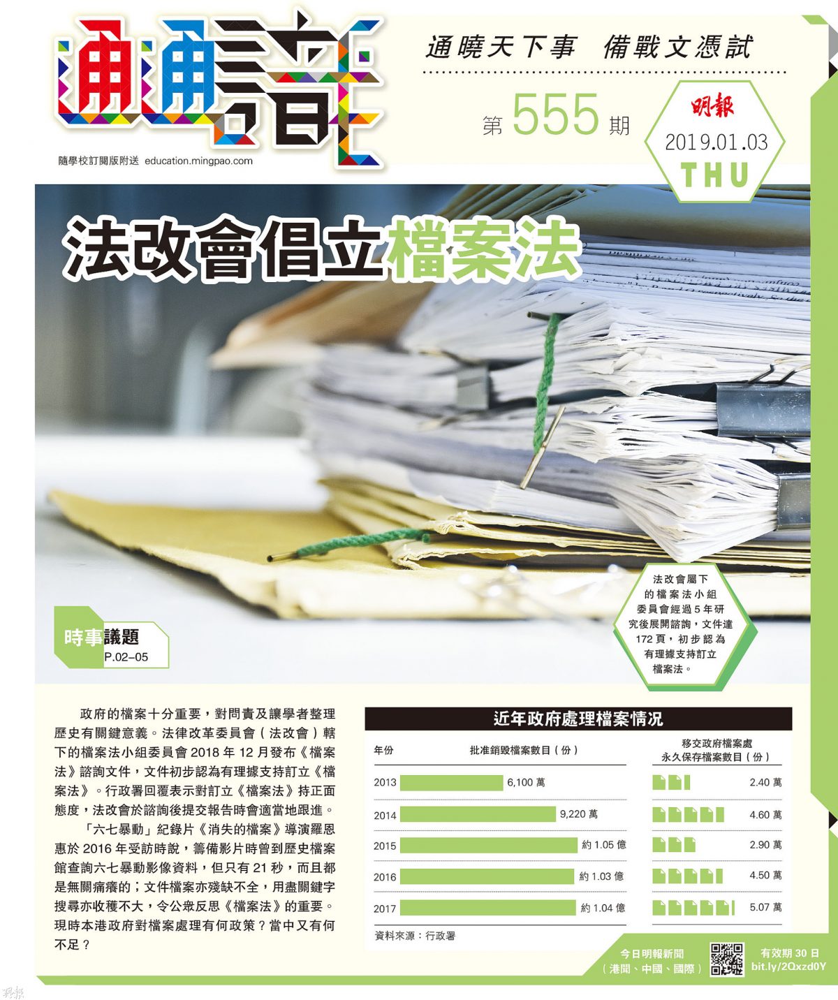 《明報通通識》555期 法改會倡立檔案法