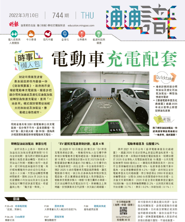 《明報通通識》744期 時事懶人包：電動車充電配套